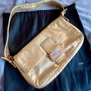 Fendi Metallic Gold Baguette Shoulder Bag